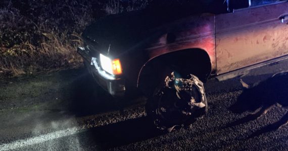 Grays Harbor County Sheriff’s Office / Deputy Sean McKechnie 
Damage to the wheels is visible following a 55-mile pursuit of a suspected DUI early last Friday that ended near Tokeland.
