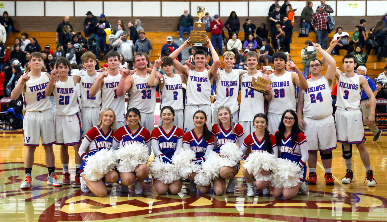 PHOTO BY LARRY BALE The Willapa Valley Vikings (pictured) defeated Oakville 62-54 to win the 1B District 4 Championship on Saturday at Montesano High School.