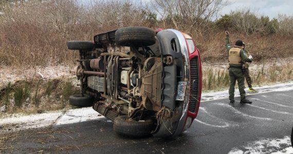 Michael Wagar / The Daily World
Icy conditions may have contributed to a number of motor vehicle crashes across the county on Wednesday night and Thursday morning, including this one at about 8:30 a.m. Thursday on state Route 105 north of Grayland.