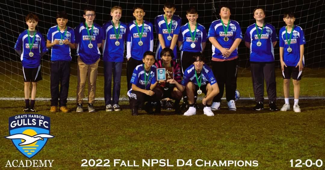 SUBMITTED PHOTO The Grays Harbor Gulls Under 14 boys soccer team completed a 12-0 season in its first year of competition. Pictured are (top row, from left): TJ Petrina, Israel Ramirez, Zeke James, Jackson Hinckley, Ivan Rodriguez, Trevon Chavis, Talan Abbott, Jason Leal, Joseph Nathan, Julio Hernandez. Bottom row (from left): Josh Alcala, Mauricio Guzman, Michael Garcia. Not pictured: Malakye Hutchings, JB Fabian, Aden Rice.