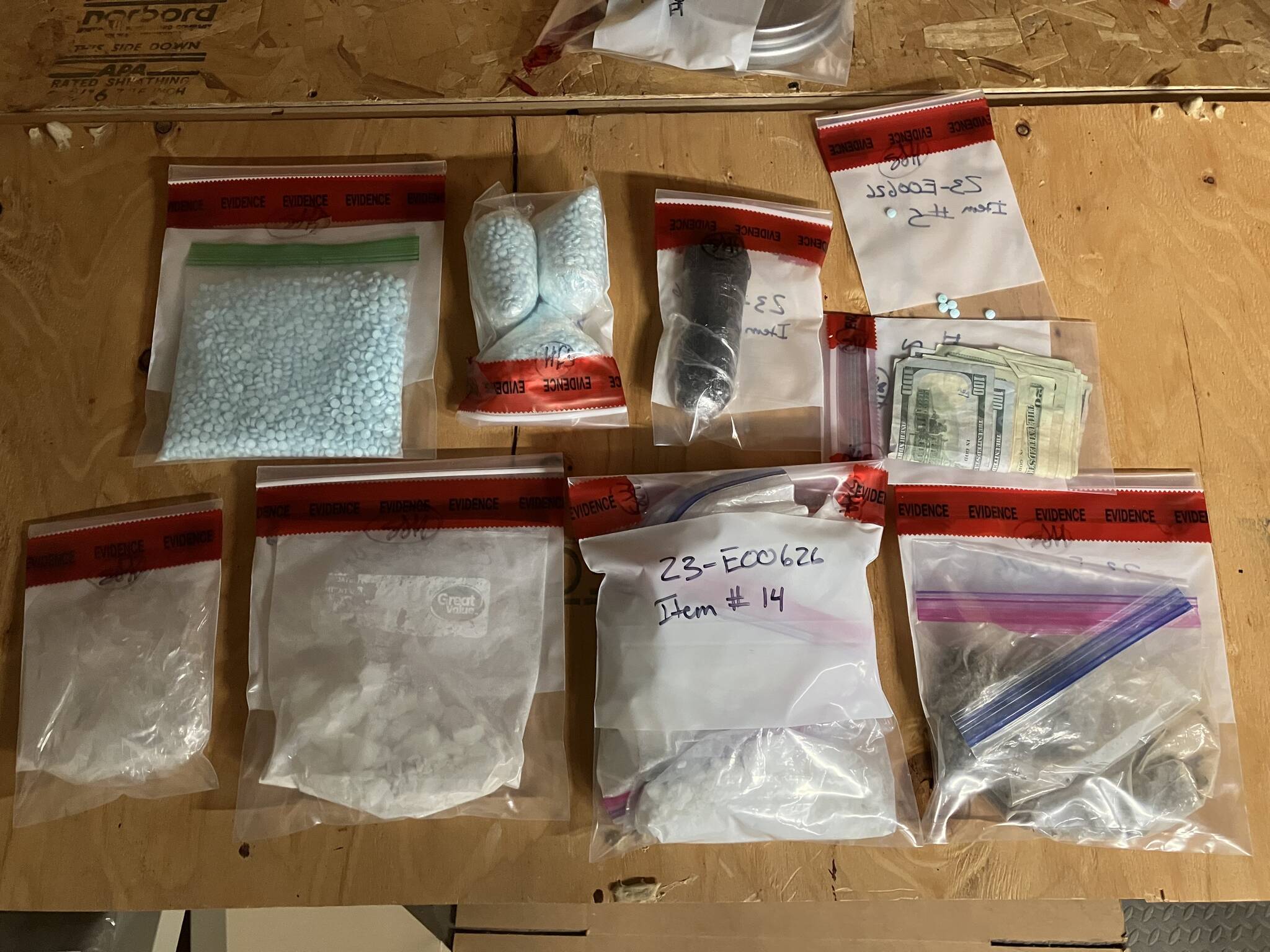 Elma police located substances suspected to be methamphetamine and fentanyl during a drug bust on Feb. 19. (Courtesy photo / Elma Police Department)