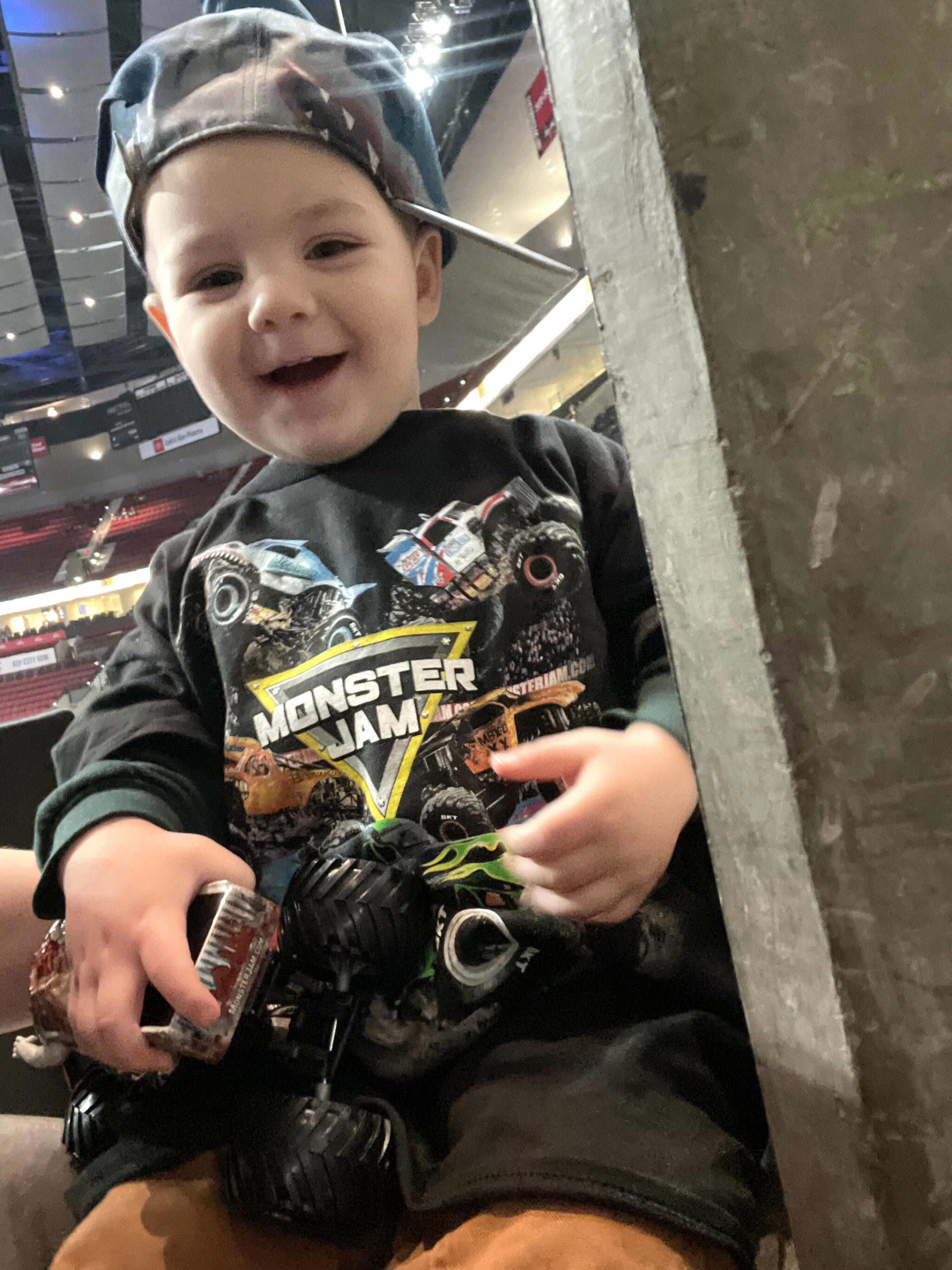 Courtesy photo
Sterling Hamilton, now two years and four months old, seen at Monster Jam in Portland. Sterling’s parents — Anthony and Heidi — took the sprightly little boy to see the huge monster trucks, because Sterling loves monster trucks.