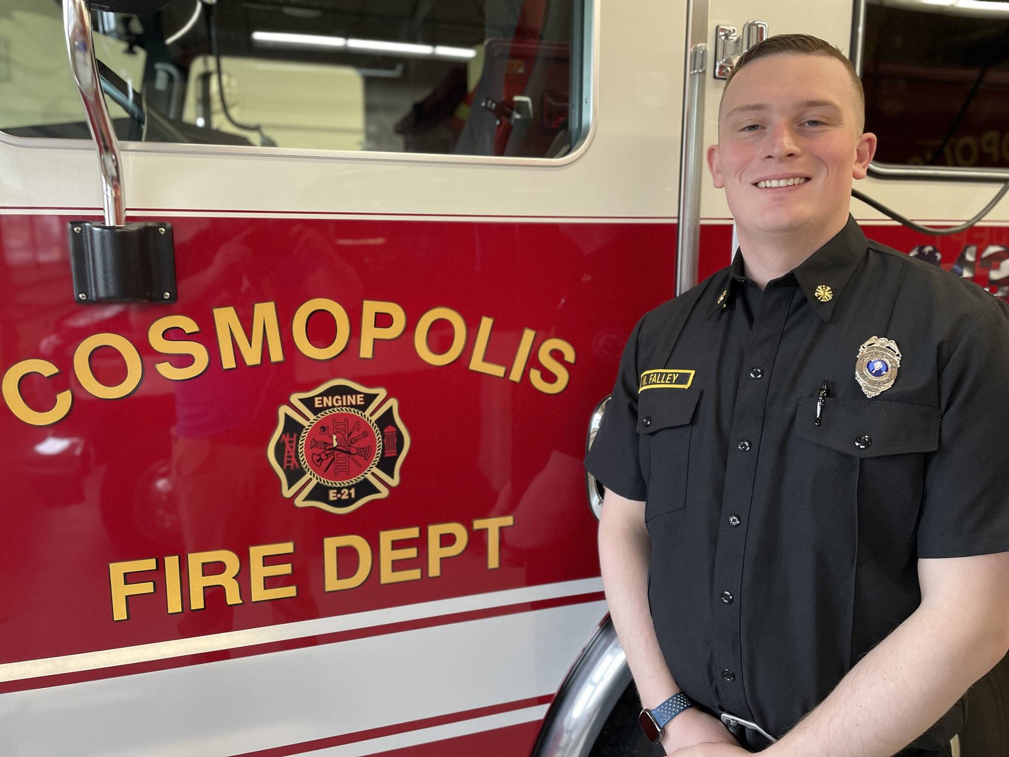 Nick Falley, appointed in January as fire chief of the Cosmopolis Fire Department, has the task of leading the all-volunteer department. (Michael S. Lockett / The Daily World)