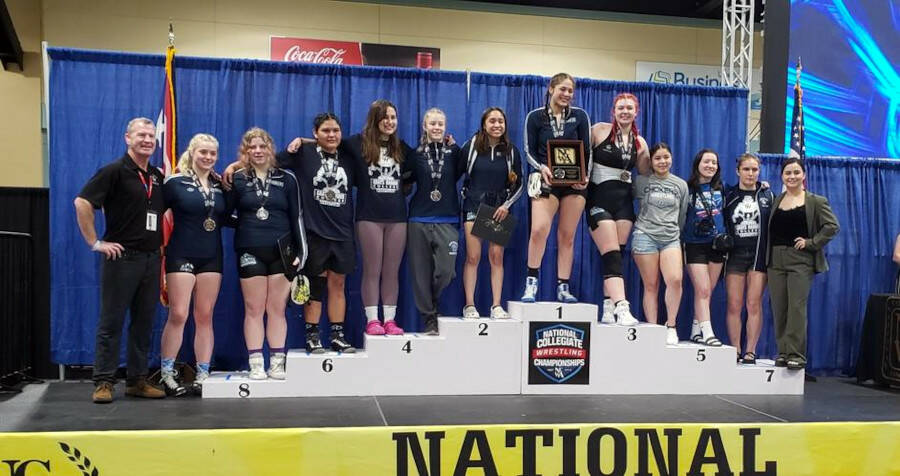 PHOTO COURTESY OF GRAYS HARBOR COLLEGE Led by national champion Reneah Ureste (1), the Grays Harbor College women’s wrestling team took second place at the National Collegiate Wrestling Association National Championships on Saturday in San Juan, Puerto Rico.