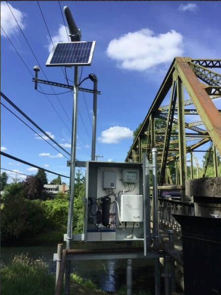 Courtesy photo / Chehalis River Basin Flood Authority
During a high-water event, sensor data trigger automatic email alerts about rising river levels. No. 5 is installed at the Skookumchuck River in Centralia.