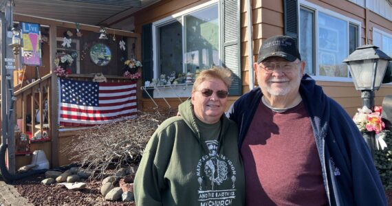 Clayton Franke / The Daily World
Deb (left) and David Wilson pose outside their mobile home in South Aberdeen.