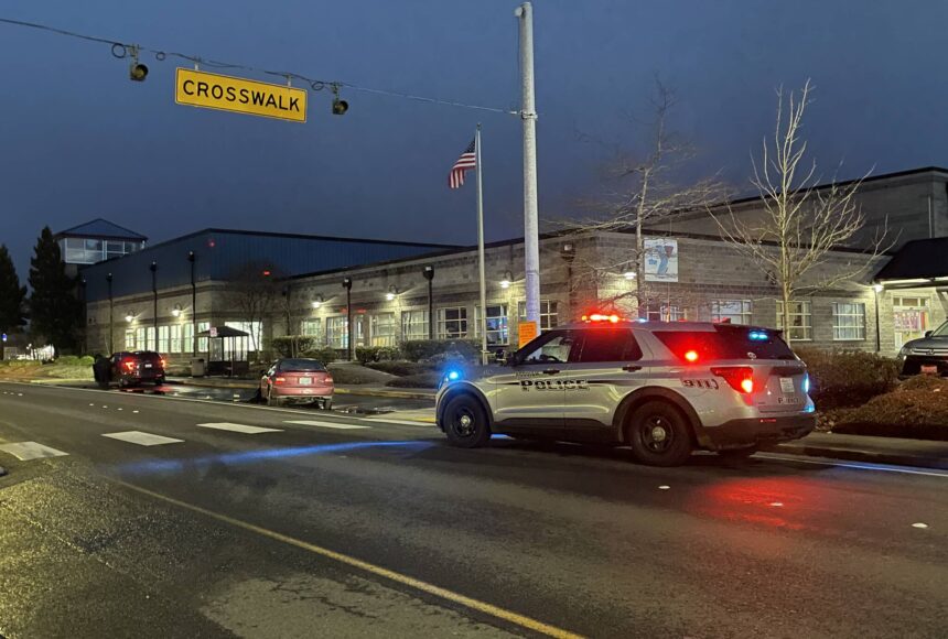 <p>The Hoquiam Police Department is investigating a motor vehicle collision involving a pedestrian near the Grays Harbor YMCA on Friday, March 24. (Michael S. Lockett / The Daily World)</p>