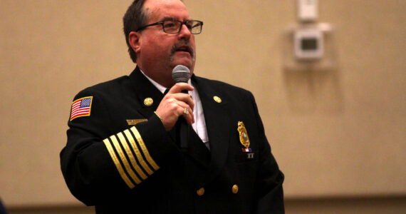 Michael S. Lockett / The Daily World File
Ocean Shore Fire Chief Mike Thurier speaks during a city council meeting in February. Thurier recently retired from the position after four years as chief.