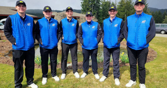 SUBMITTED PHOTO The Grays Harbor Chokers (from left) Cole Wasson, Nate Johnson, Michael Jump, Tyler Bryant, Nolan King and Brett Wasson placed second overall at the Olympic College Invitational on April 2-3 at the Gold Mountain Olympic Golf Club in Bremerton.