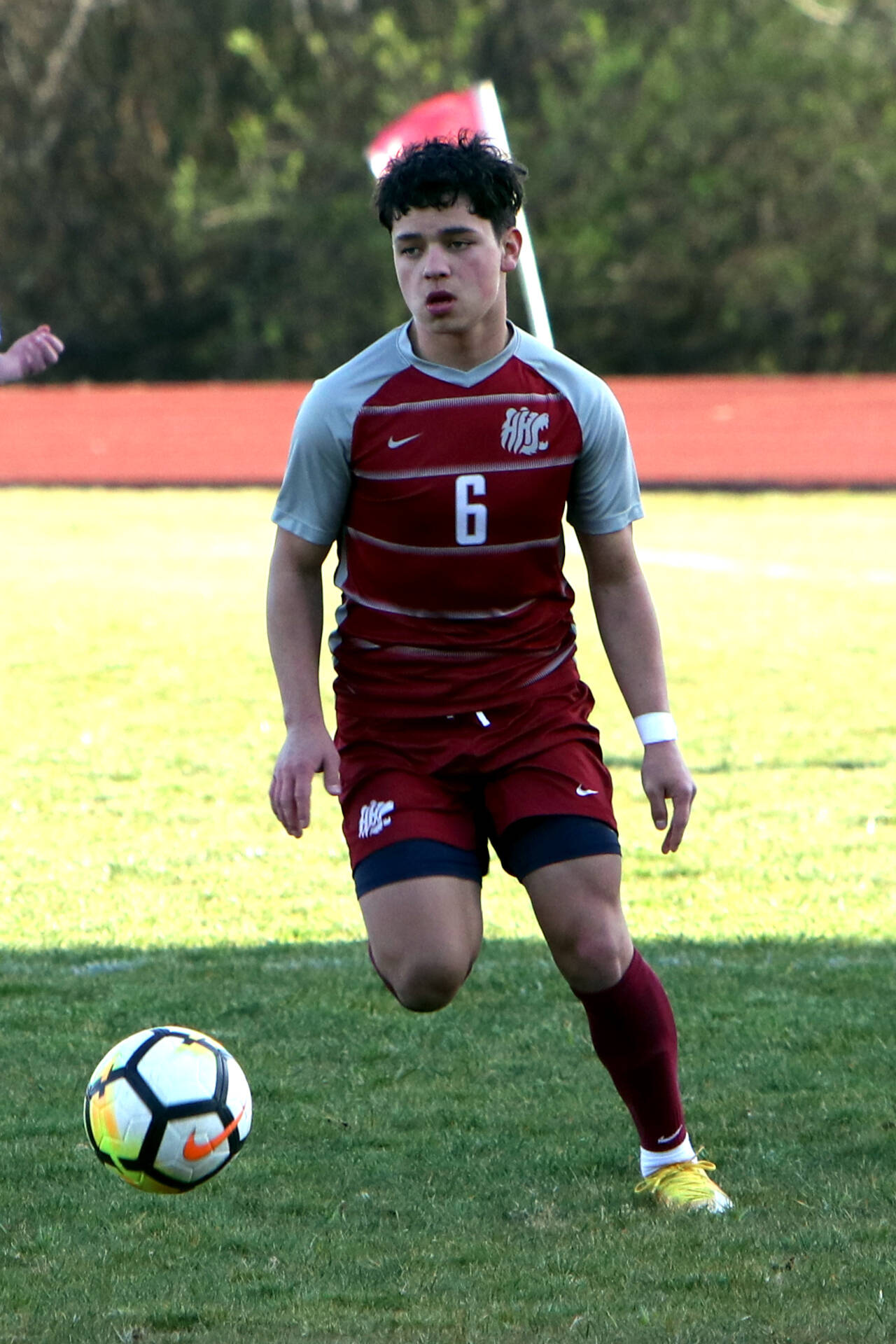 PHOTO BY BEN WINKELMAN
Hoquiam’s Brannon Gonzales, seen here in a file photo, scored three goals — including the game-winner in the second overtime period — to lead the Grizzlies to a 3-2 win over Raymond-South Bend on Monday in Hoquiam.