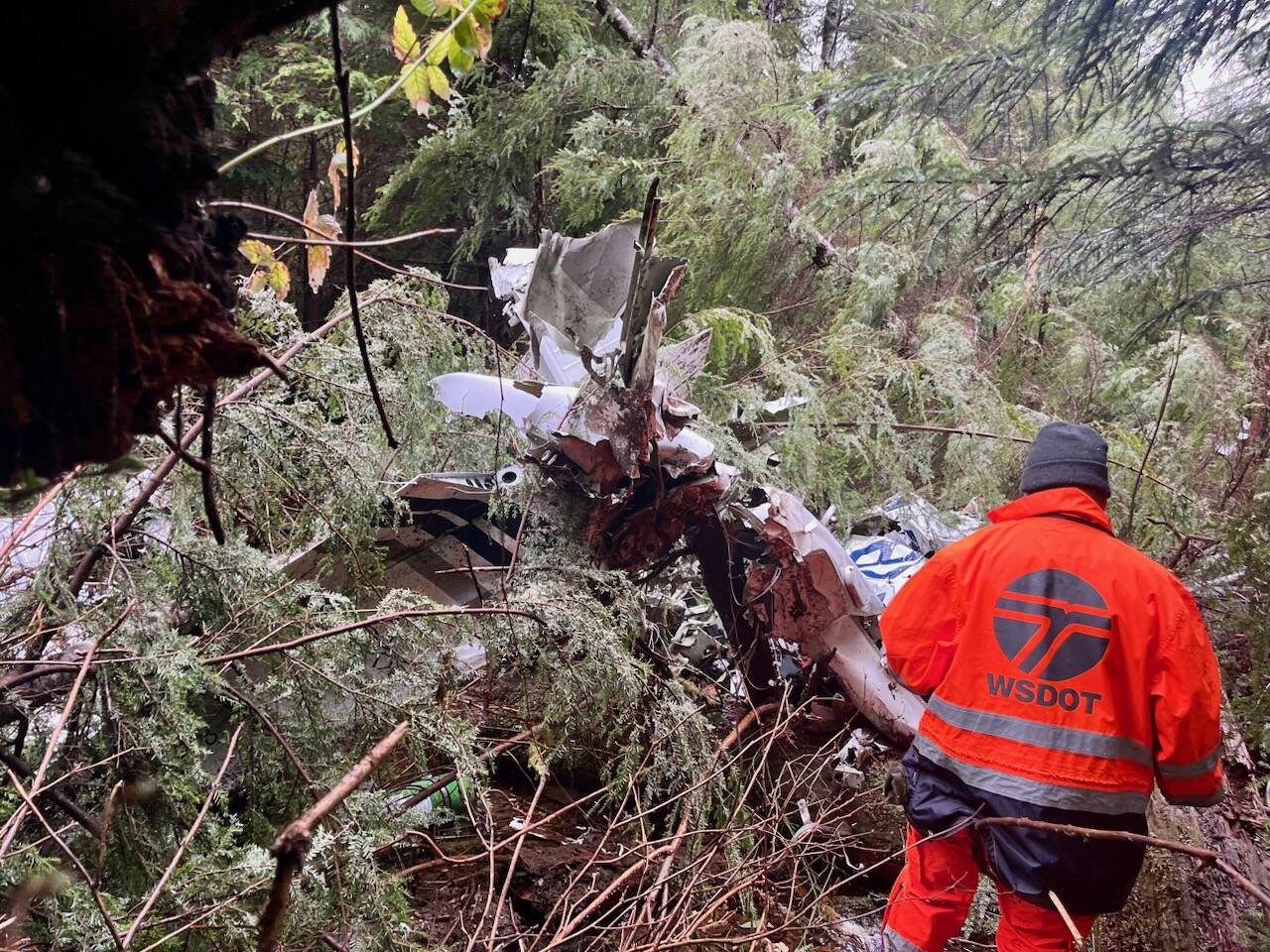 Searchers were able to locate a crashed aircraft near Queets 36 days after it went missing, according to a Washington State Department of Transportation news release. (Courtesy photo / WSDOT)