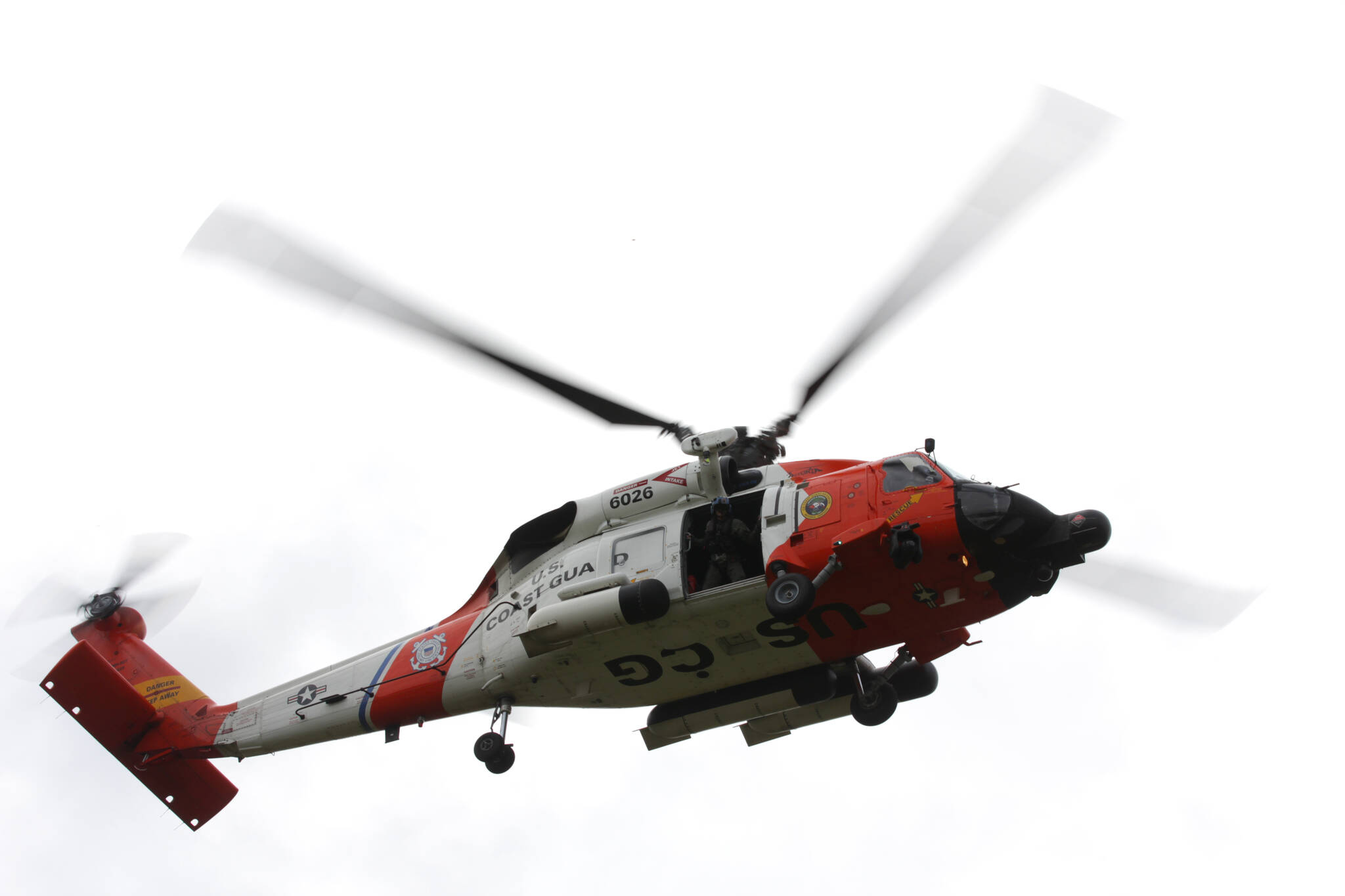 A Coast Guard MH-60 Jayhawk rescued four kayakers from the Elk River near Bay City on Wednesday night, April 12, after one went in the water while fighting heavy tides. (Michael S. Lockett / The Daily World File)