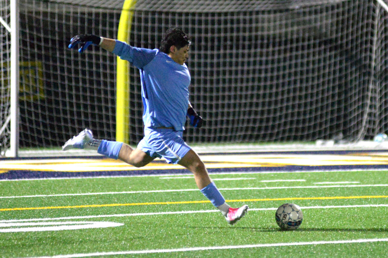 DAILY WORLD FILE PHOTO Aberdeen goal keeper Antonio Granados made a save and converted the final shot in the Bobcats’ 2-1 win over W.F. West (4-3 on penalty kicks) on Friday in Chehalis.