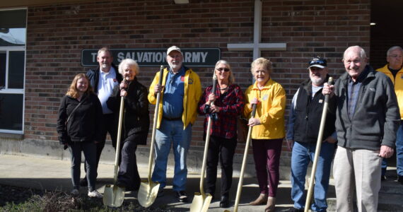 Clayton Franke / The Daily World
From left: Kim Gilbert, Shaun Jones, Ruthann Carlson, Steve Beck, Judi Hubbard Candy Palmer, Doug McDowell and Gene Schermer pose on Friday, April 14 outside the Salvation Army church on G Street, the nonprofit’s future local headquarters.