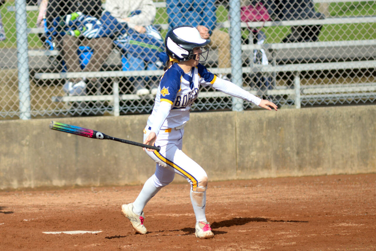 RYAN SPARKS / THE DAILY WORLD 
Aberdeen’s Aili Scott collects one of her four base hits in a 26-11 loss to W.F. West on Wednesday in Aberdeen.