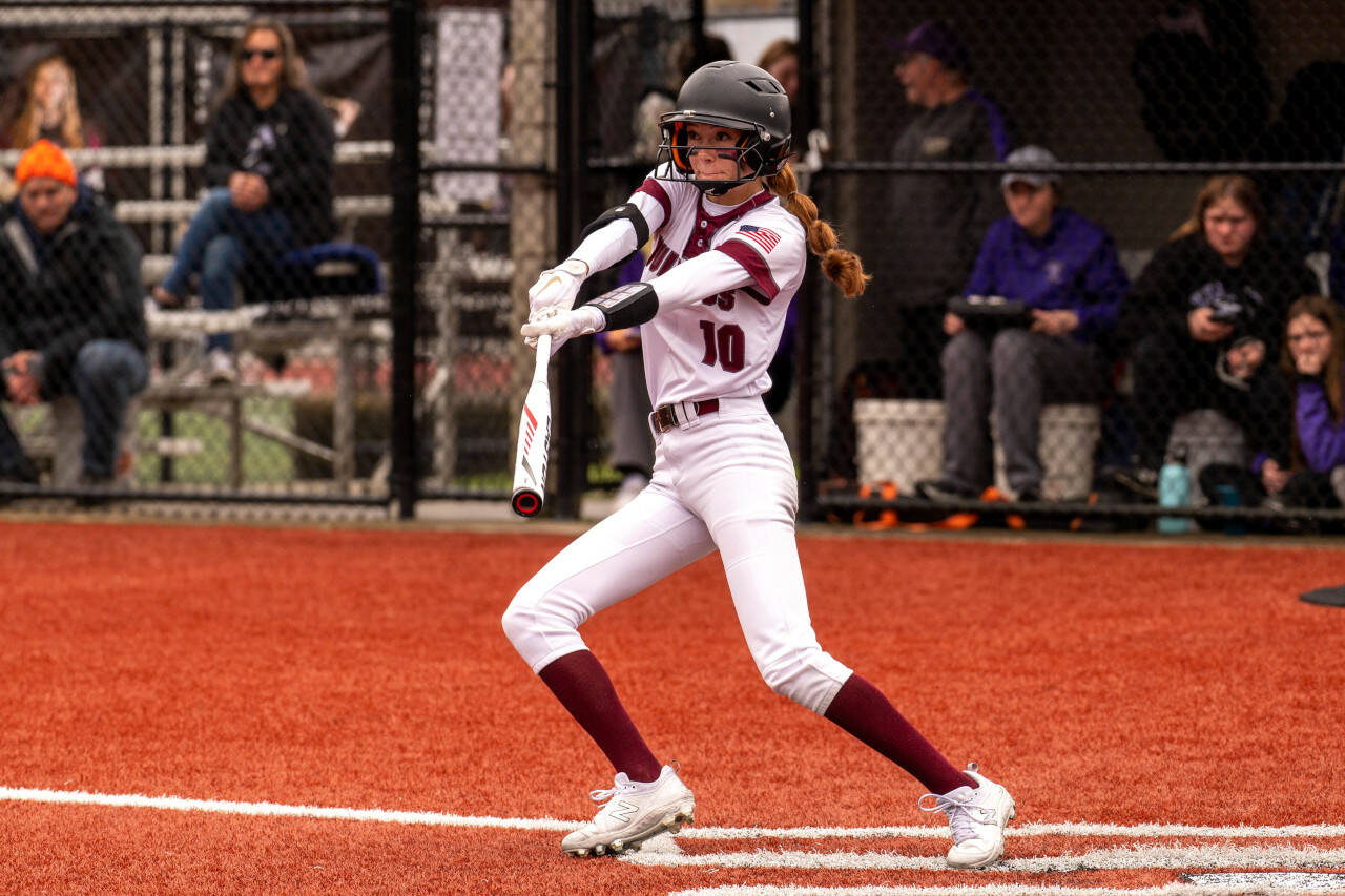 PHOTO BY FOREST WORGUM Montesano outfielder Liv Robinson got the only hit for the Bulldogs in a 10-0 loss to Puyallup on Saturday in Montesano.