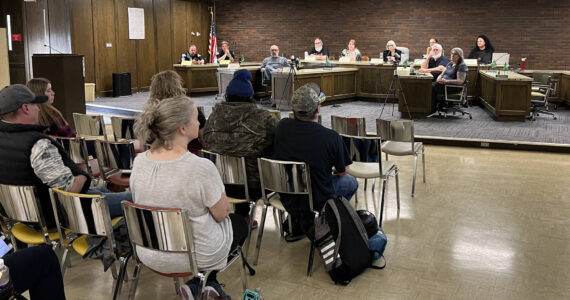 About 15 people attended the city of Aberdeen’s community discussion on homelessness Thursday, April 27. (Clayton Franke / The Daily World)