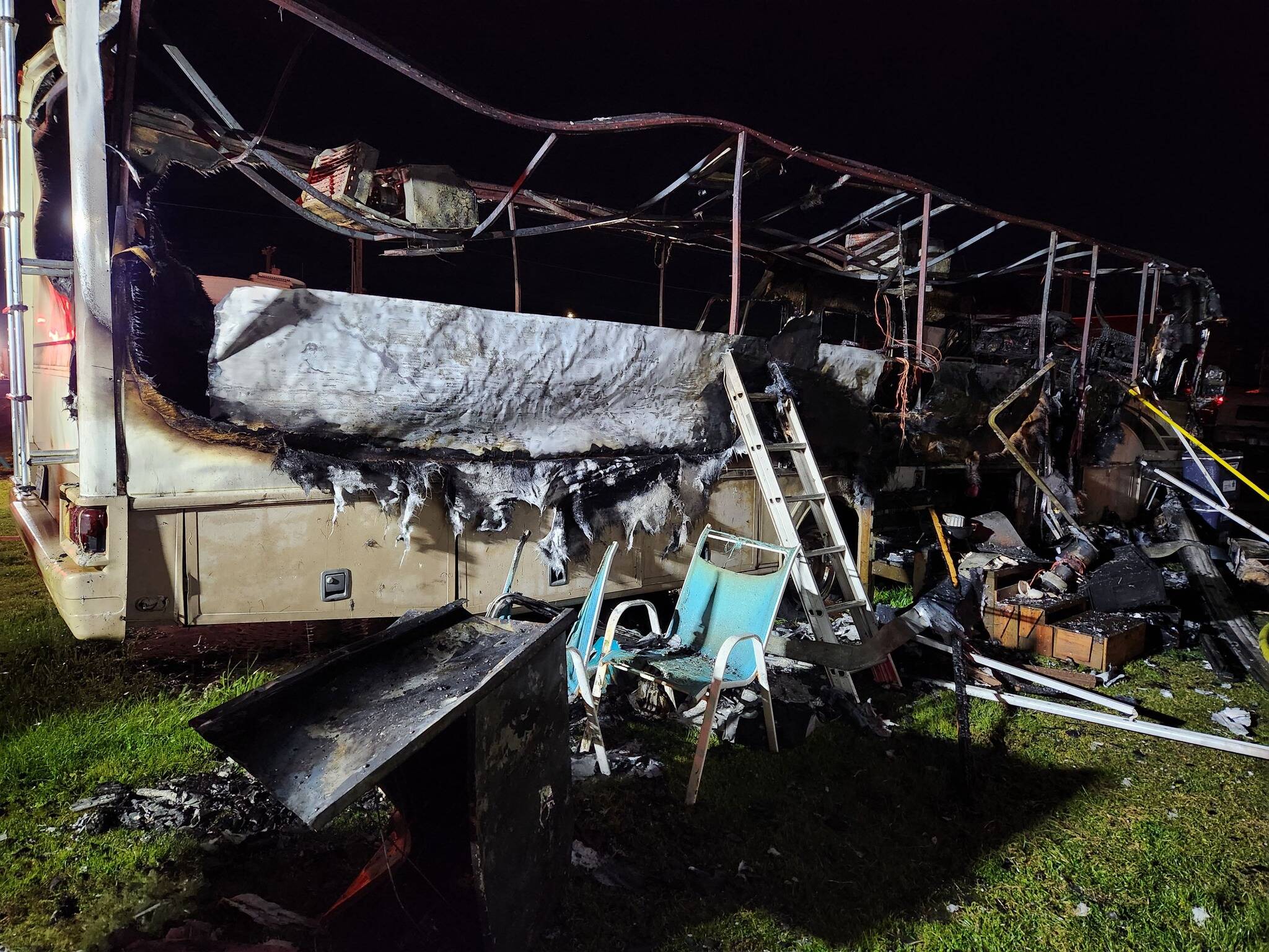 Courtesy photo / SBRFA
Firefighters from the South Beach Regional Fire Authority responded to an RV fire on Tuesday evening that completely gutted the vehicle.