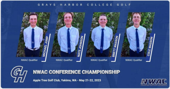 SUBMITTED PHOTO Grays Harbor College men’s golfers (from left) Michael Jump, Nate Johnson, Brett Wasson and Cole Wasson qualified for the NWAC Conference Championships on May 21-22 in Yakima.