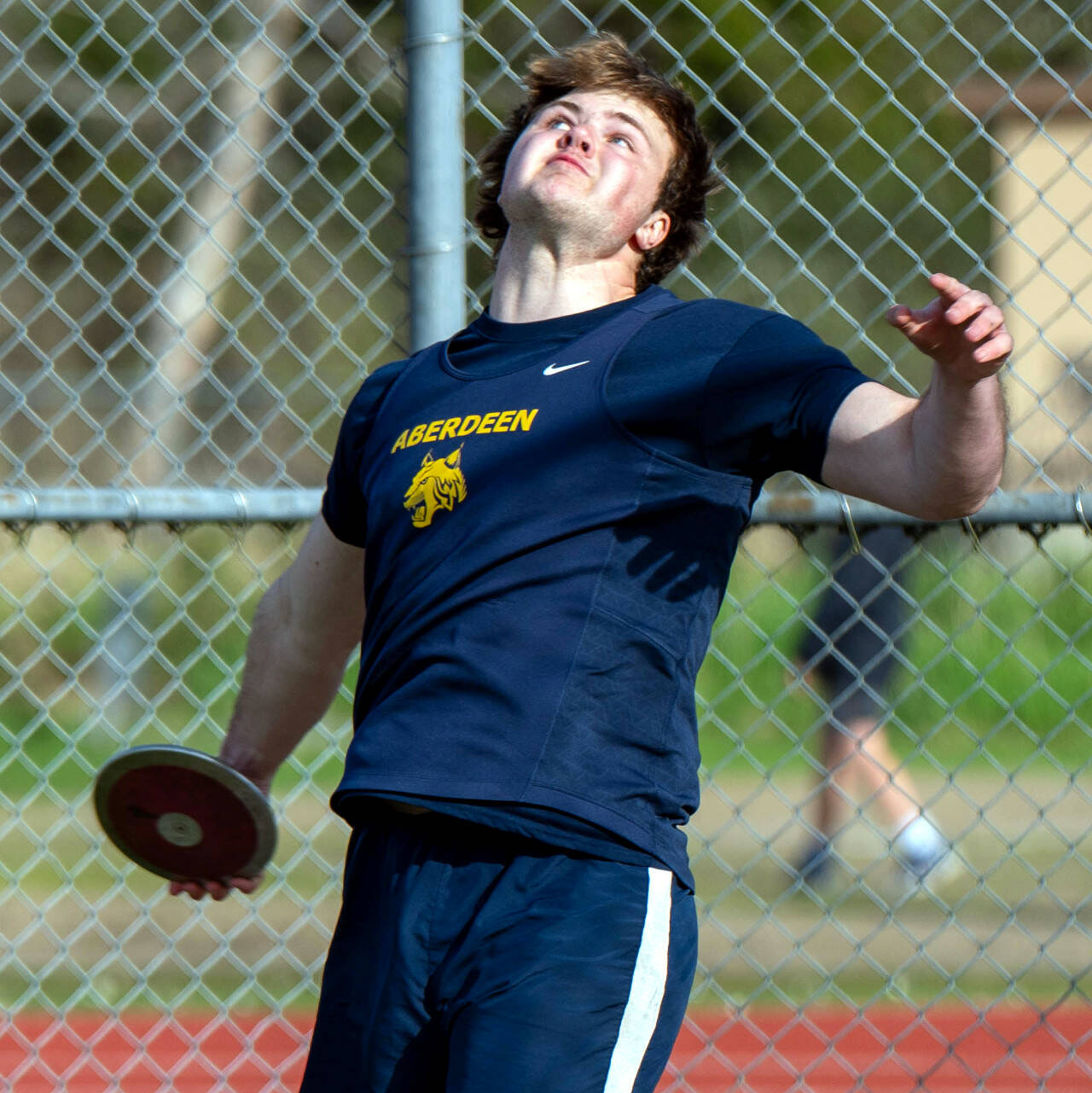 PHOTO BY FOREST WORGUM Aberdeen junior Tyler Bates, seen here in a file photo, won the district championship in the discus for the second-consecutive season at the 2A District 4 Championships on Friday at Columbia River High School.