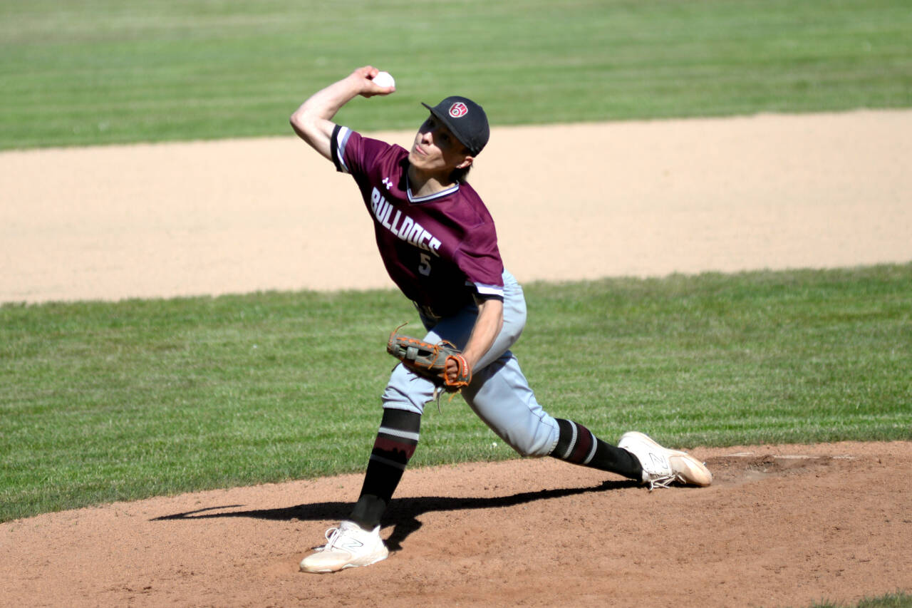 RYAN SPARKS | THE DAILY WORLD Montesano starting pitcher Jackson Busz allowed two earned runs over 4 2-3 innings pitched to pick up the victory in a 5-4 victory over Colville in a 1A State quarterfinal game on Saturday at Olympic Stadium in Hoquiam.