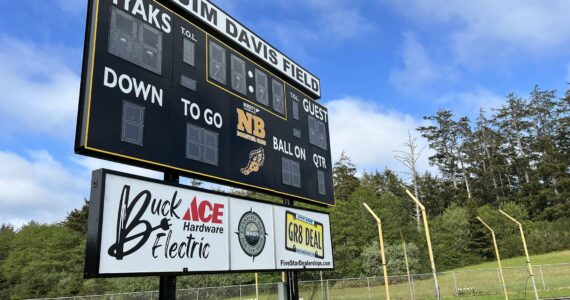Clayton Franke / The Daily World
A new scoreboard on the northwest end of the North Beach football field was installed earlier this month.