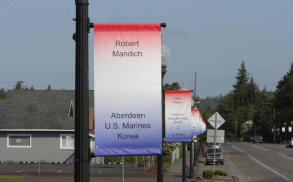 Michael S. Lockett / The Daily World
Memorial banners line the main street of Cosmopolis, the fruit of a years-long effort by a local veteran to collect the names of the war dead from the county.