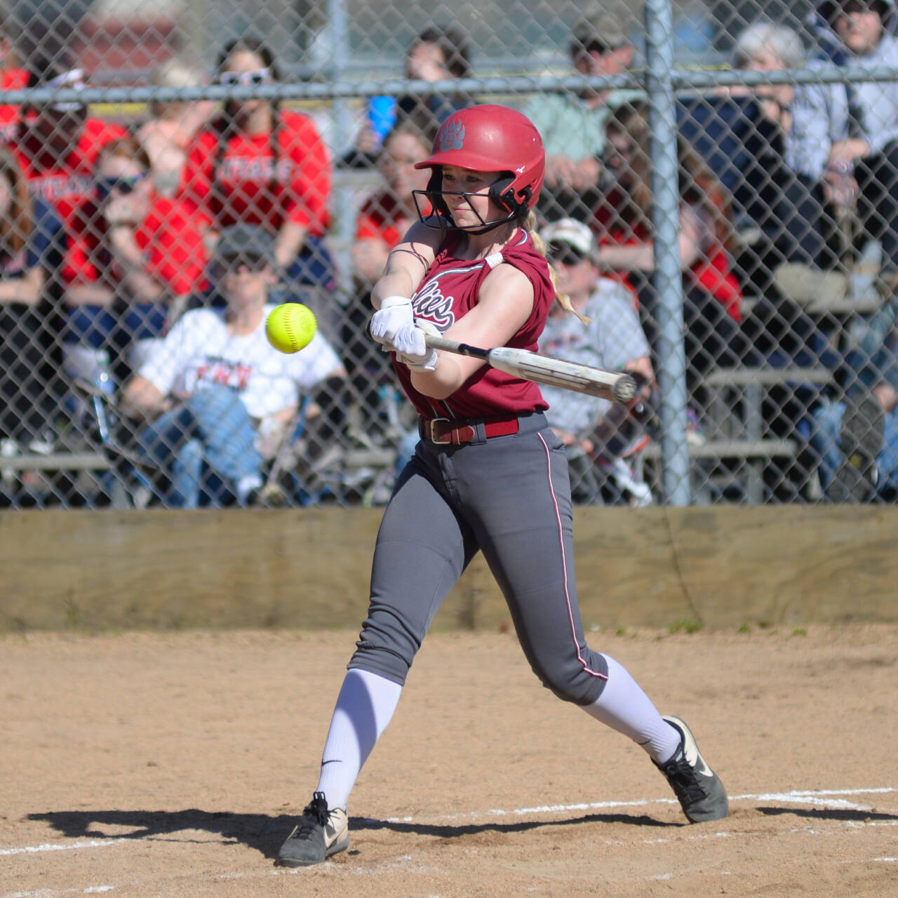 DAILY WORLD FILE PHOTO Hoquiam second baseman Ella Folkers hit a go-ahead grand slam home run in the Grizzlies’ 7-4 win over Deer Park in the 1A State Tournament quarterfinals on Friday in Richland.
