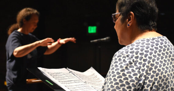Matthew N. Wells / The Daily World
Beth Ginther, who plays piano for the civic choir at Grays Harbor College, tickles the keys under the direction of Director Kari Hasbrouck. The choir will perform at 2 p.m., on Sunday at The Bishop Center for the Performing Arts.