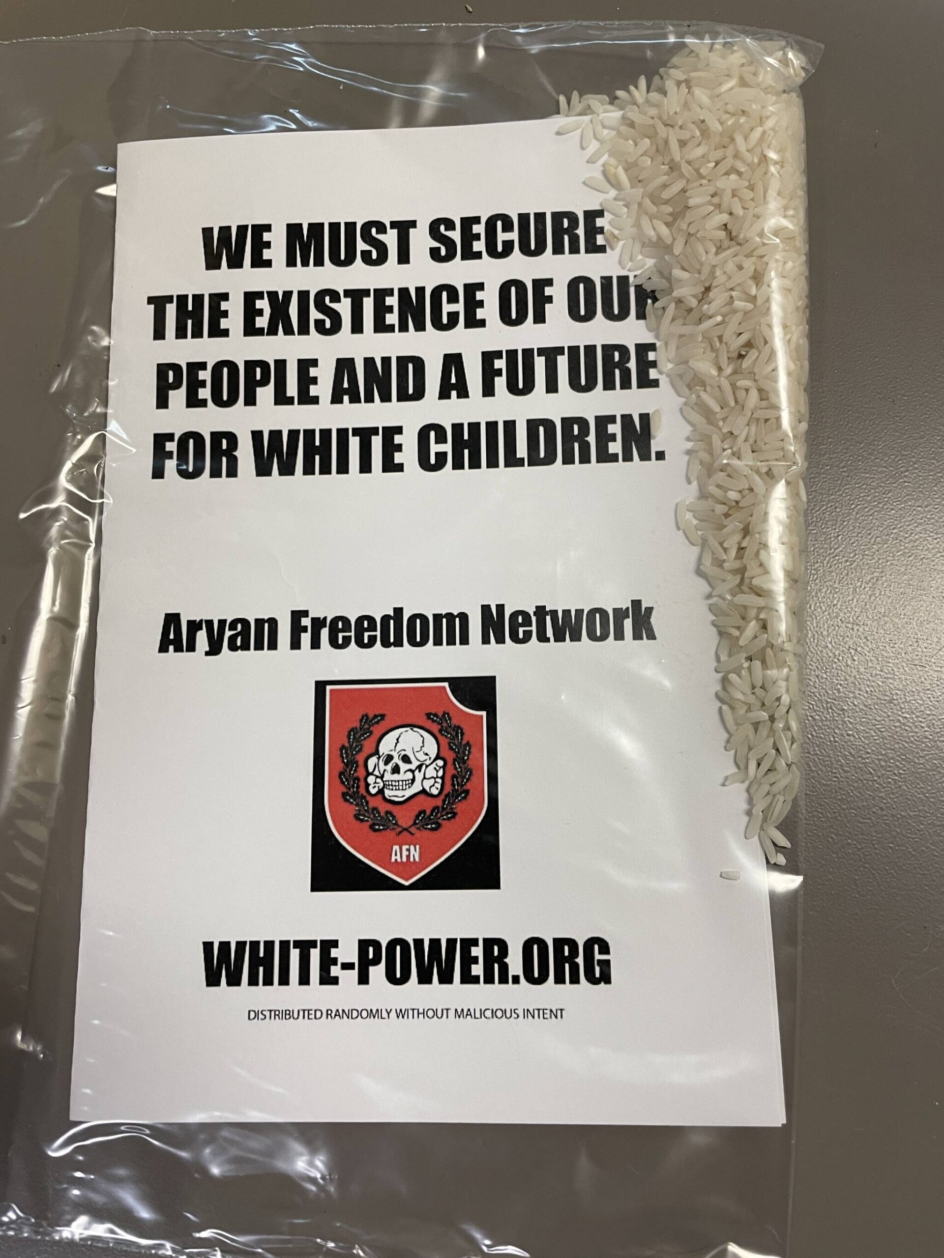 Michael S. Lockett / The Daily World
Flyers for a Texas-based neo-Nazi group were left outside of Grays Harbor homes and businesses late Monday or early Tuesday.