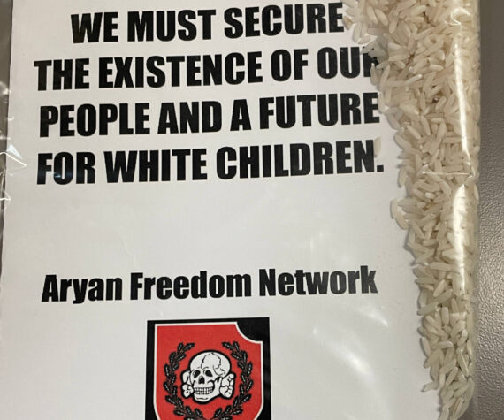 <p>Flyers for a Texas-based neo-Nazi group were left outside of Grays Harbor homes and businesses late Monday or early Tuesday. (Michael S. Lockett / The Daily World)</p>
