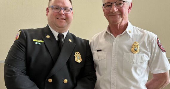 Ocean Shores Fire Chief Brian Ritter, confirmed during a city council meeting Monday night, poses with Mike Mandella, who came on as the assistant chief. (Courtesy photo / OSFD)