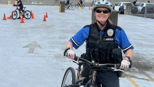 Courtesy photo / WPD
Officer Jamie Ancich of the Westport Police Department poses during bike patrol training in Seattle.