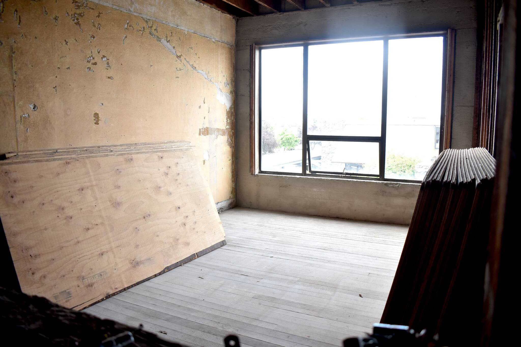 A look at the bones of a future executive suite inside the historic La Vogue building in downtown Hoquiam. There are plans to make 13 executive suite — between 500-600 square feet. The suites will have a living room, a bedroom and a bathroom. There will also be two bridal suites, which are supposed to be built a little bigger. (Matthew N. Wells / The Daily World)