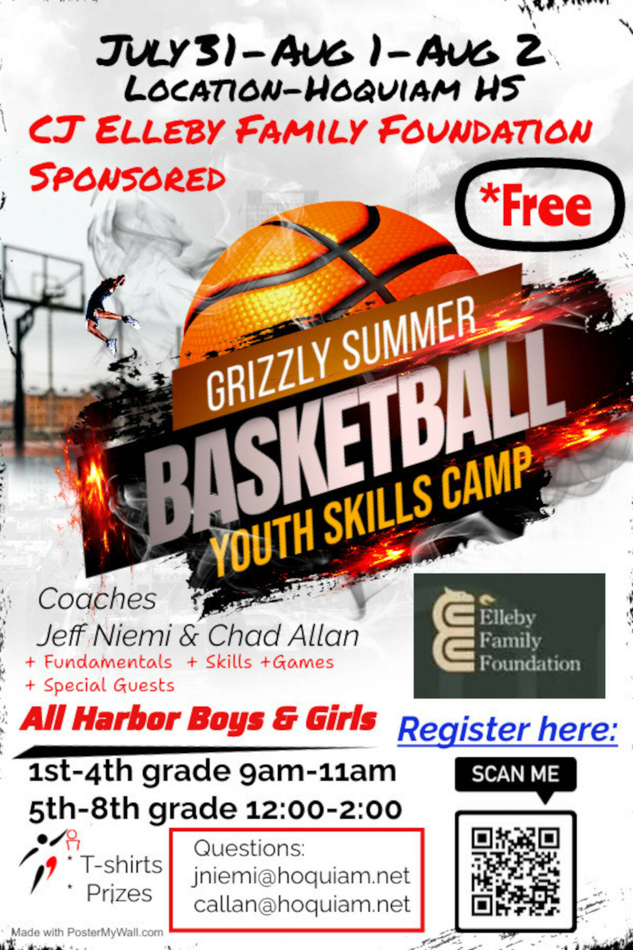 The Grizzly Summer Basketball Youth Skills Camp runs from July 31-Aug. 2 at Hoquiam High School.