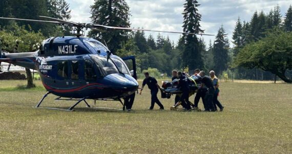 Grays Harbor Fire District 10 and Aberdeen Fire Department personnel responded to a motorcycle crash involving multiple victims on Saturday afternoon, requiring one to be medevaced for critical injuries by Life Flight Network. (Courtesy photo / The Daily World)