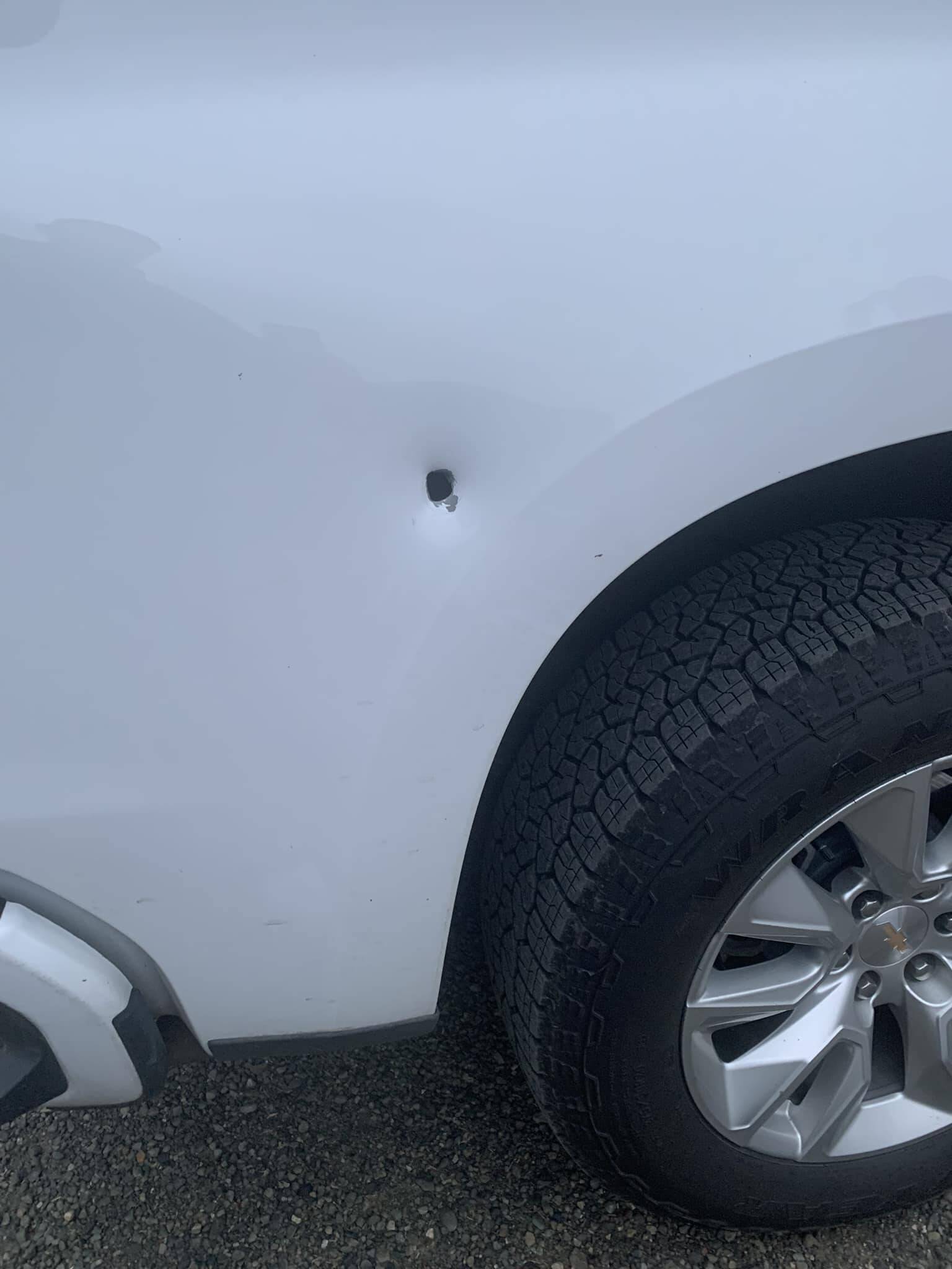 A man experiencing a mental health crisis shot at a sheriff’s office patrol vehicle, hitting it once. (Courtesy photo / Grays Harbor Sheriff’s Office)