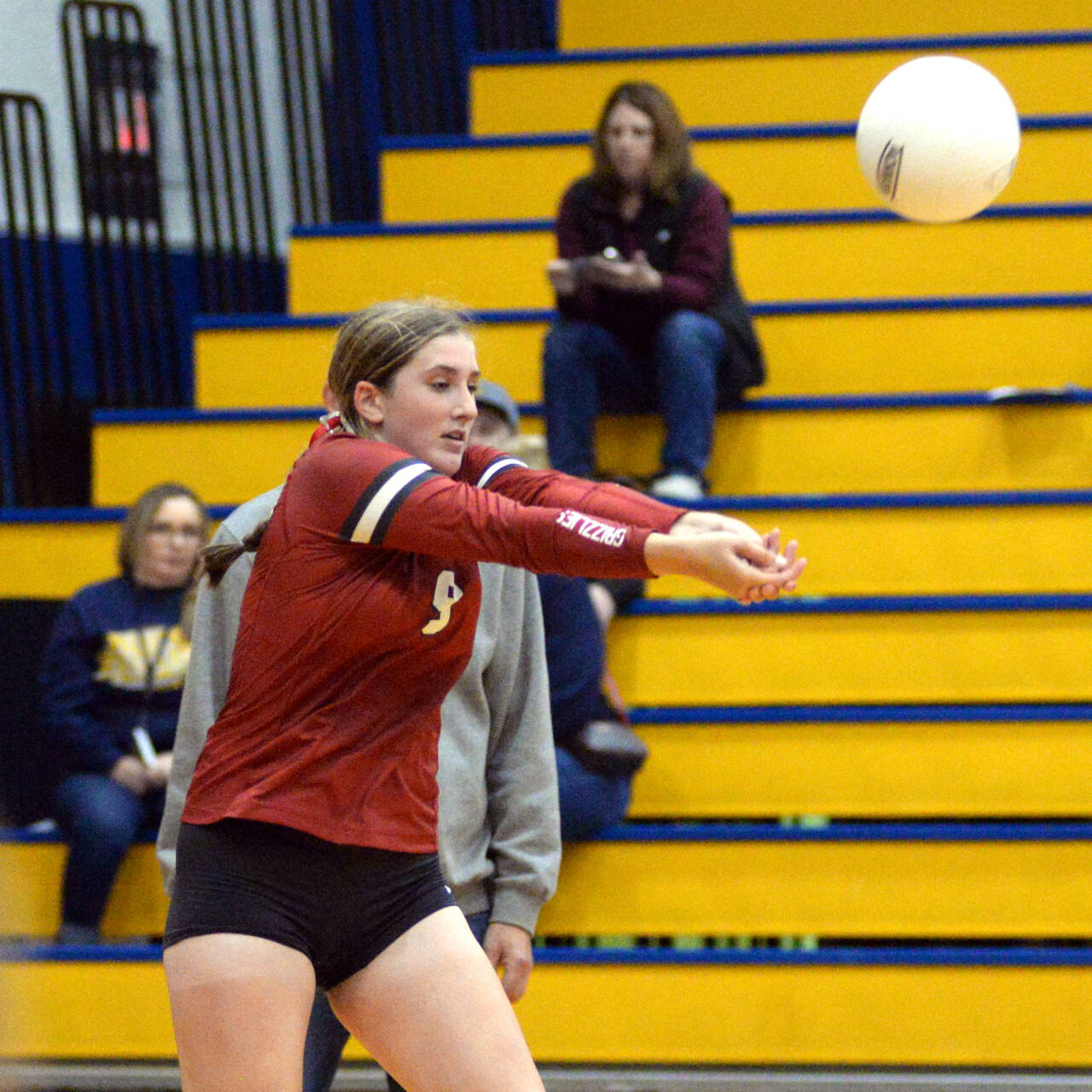 DAILY WORLD FILE PHOTO
 Hoquiam senior Faith Prosch, seen here against Aberdeen on Sept. 12, had 11 kills and 11 digs in a straight-set victory over Raymond-South Bend on Monday at South Bend High School.