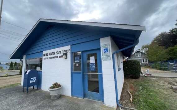 The U.S. Post Office in Satsop was burgled on Sunday, with suspects dragging the post office’s safe a ways down the Monte-Elma road before abandoning it. The Grays Harbor Sheriff’s Office is looking for suspects. (Michael S. Lockett / The Daily World)