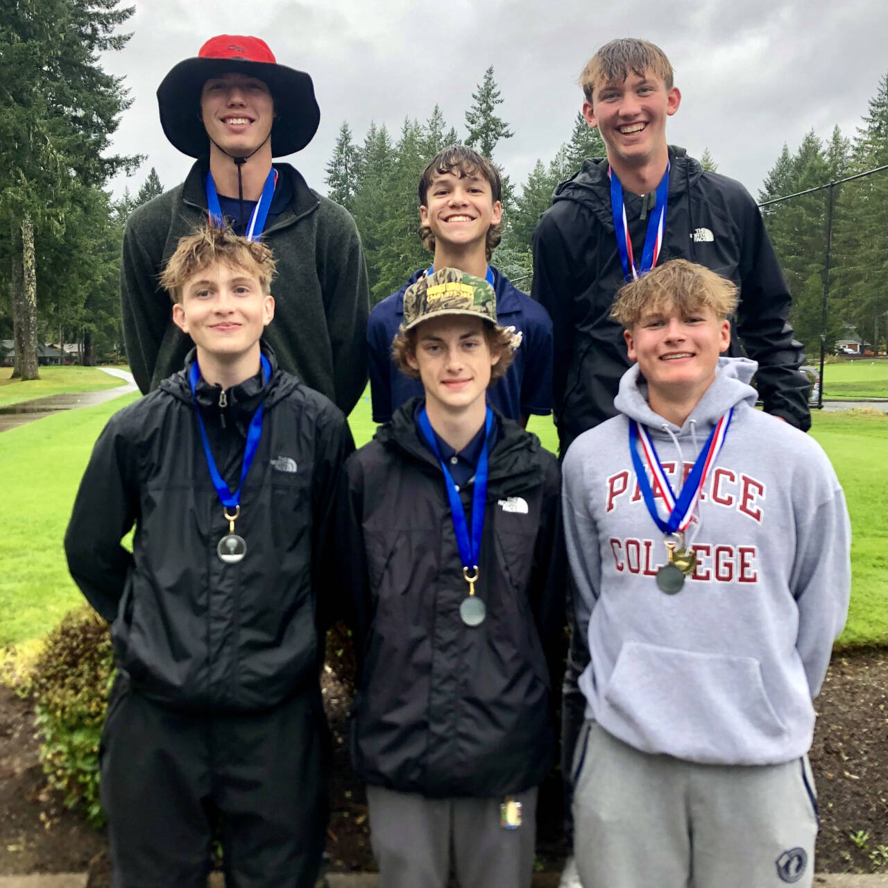 SUBMITTED PHOTO The Aberdeen Bobcats won the team title at the Sibley Scramble on Monday in Woodland. Pictured are (front row, from left): Skyler Dawson, Spencer Hill, Hunter Eisele. Back row: Charlie Ancich, Trevon Ramos, Baylor Ainsworth.