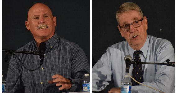 Tom Taylor, left, and Bob Peterson are candidates for position 2 on the Ocean Shores city council. (Clayton Franke / The Daily World)