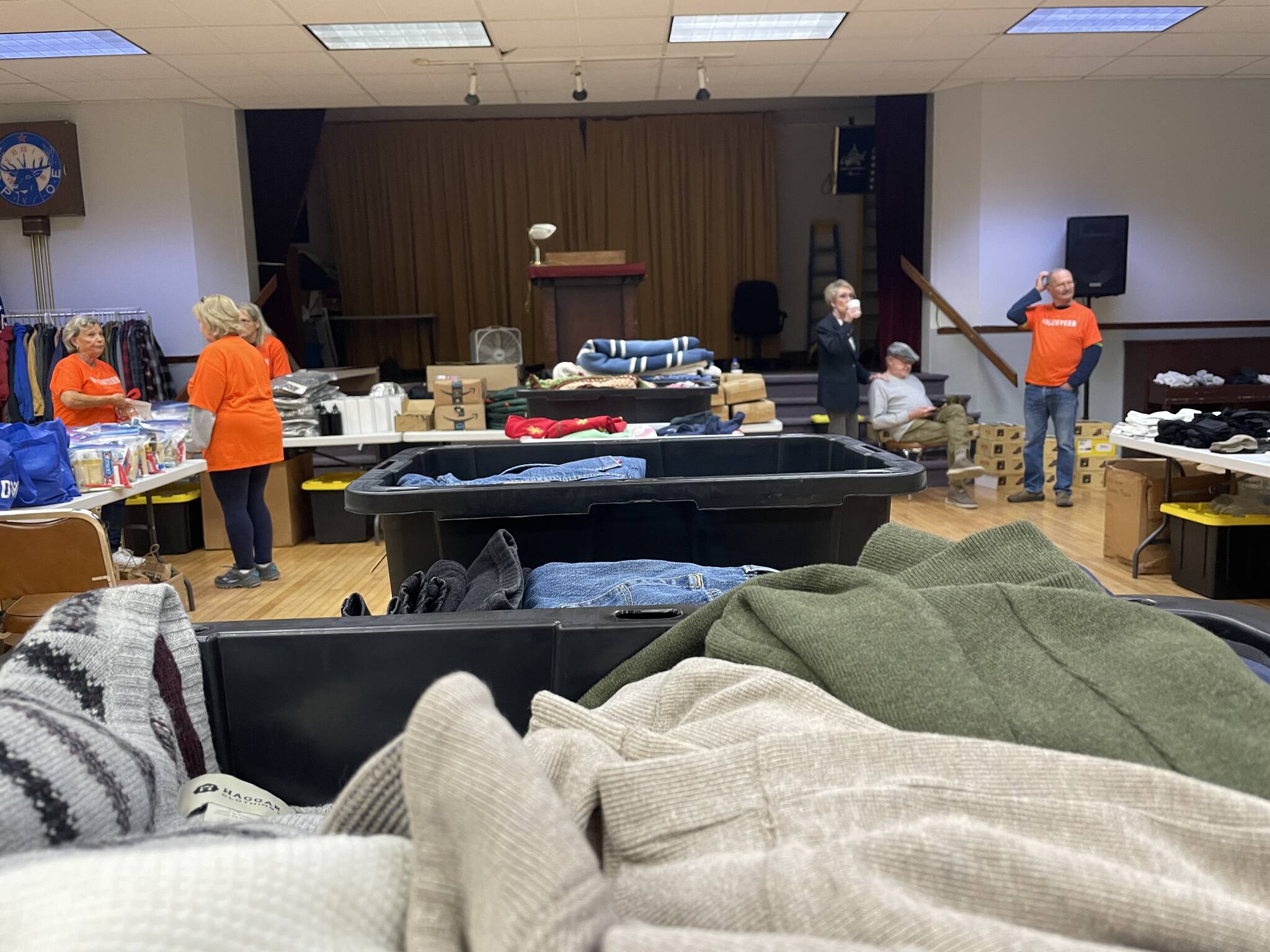 Michael S. Lockett / The Daily World
Blankets, in the foreground, were just one of the goods veterans experiencing homelessness could get for free during a stand-down in Hoquiam on Oct. 2.