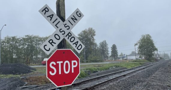 A Puget Sound & Pacific Railroad train struck an empty vehicle on the tracks near Montesano early Monday morning. (Michael S. Lockett / The Daily World)