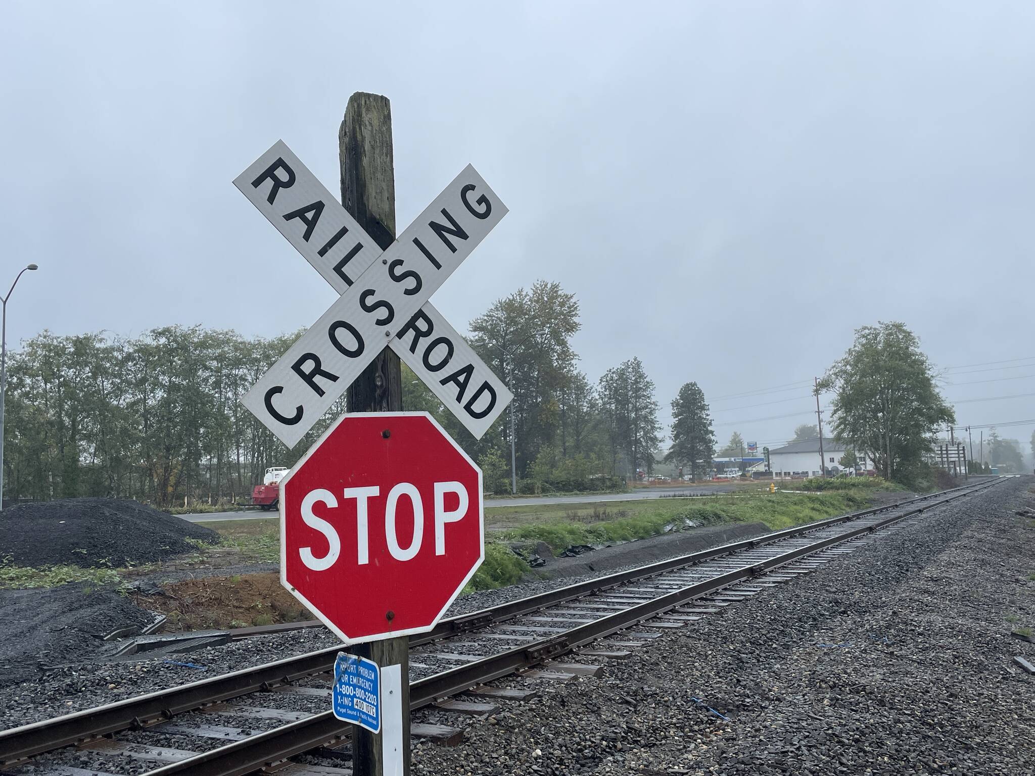 A Puget Sound & Pacific Railroad train struck an empty vehicle on the tracks near Montesano early Monday morning. (Michael S. Lockett / The Daily World)