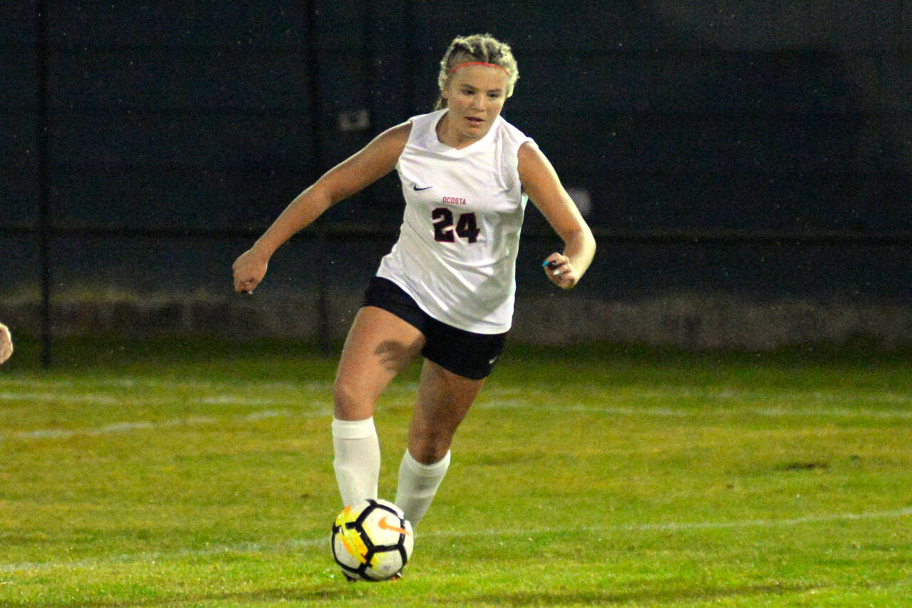 DAILY WORLD FILE PHOTO Ocosta forward Bristol Towle, seen here in a file photo from Sept. 28, scored the game’s only goal in a 1-0 win over Forks on Monday in Forks.