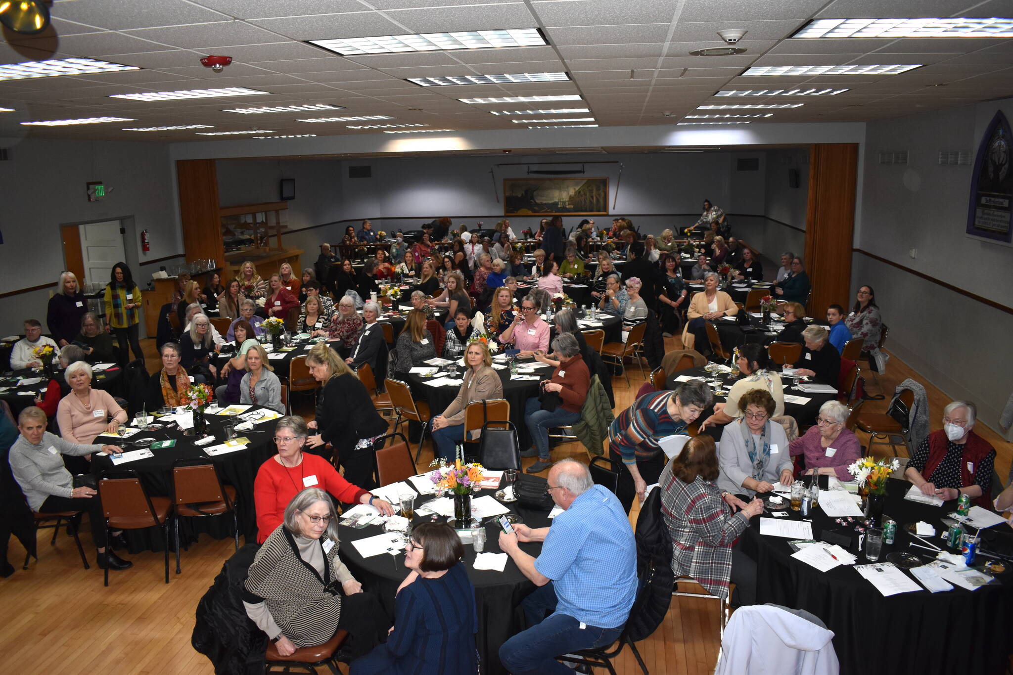 Matthew N. Wells / The Daily World
In this photo from March 2023, when the group 100+ Harbor Women Who Care raised $16,285 for North Beach Senior Center and Food Bank (NBSC,) the room was nearly filled to the brim. Most of the chairs, even at the back of the room were spoken for. An estimated 140 women showed up then. The hope is as many or more attend on Tuesday night for the 6 p.m. event at Hoquiam Elks Lodge, 1082 — 624 K St.