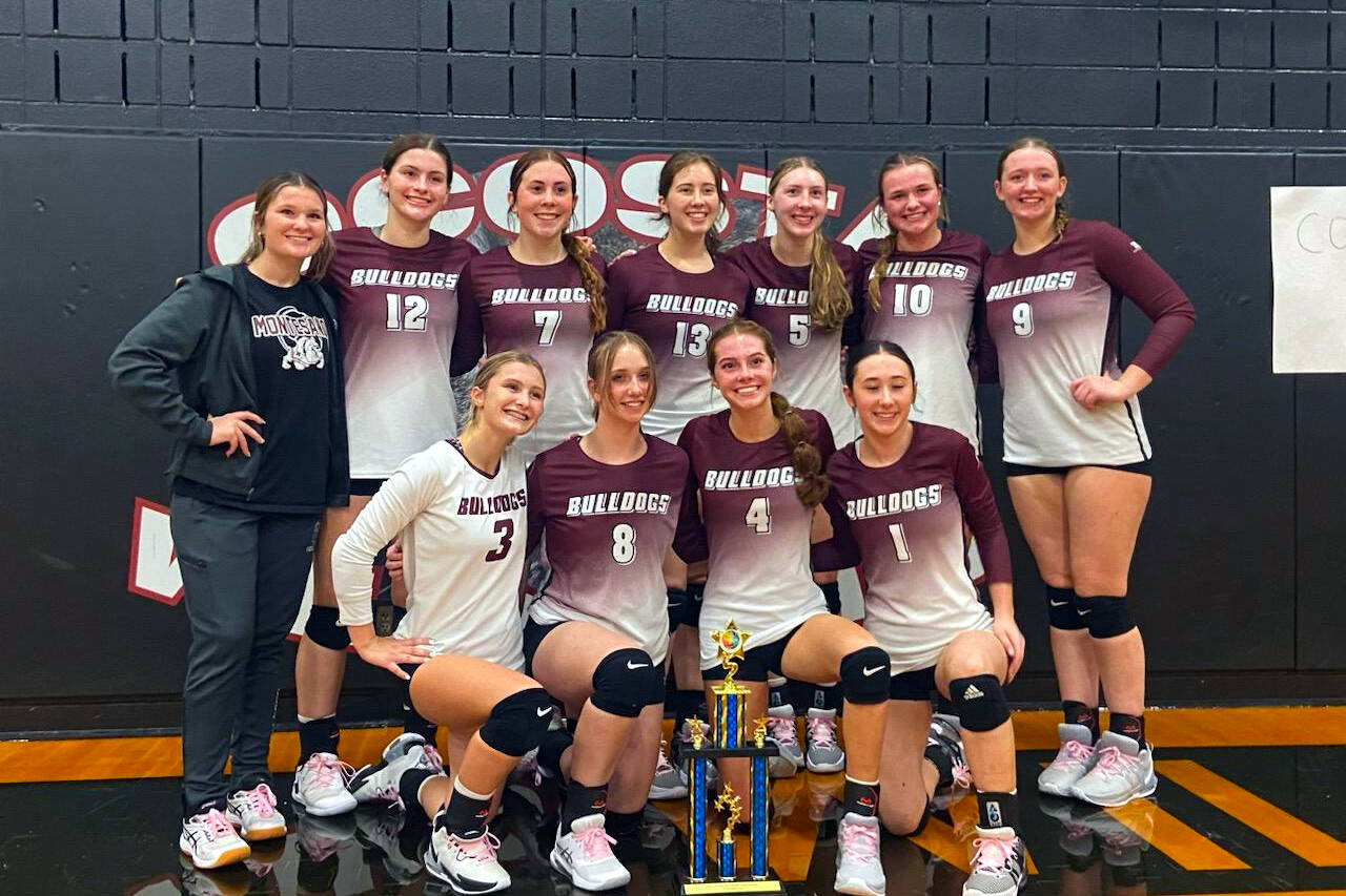 SUBMITTED PHOTO The Montesano Bulldogs pose for a photo after winning the Ocosta Invitational on Saturday at Ocosta High School in Westport.