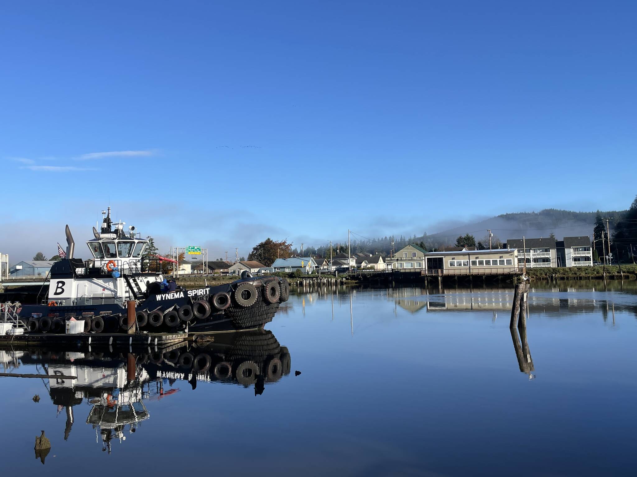 A woman was rescued from near the tugboat pier in Hoquiam after driving into the river on Nov. 11. (Michael S. Lockett / The Daily World)