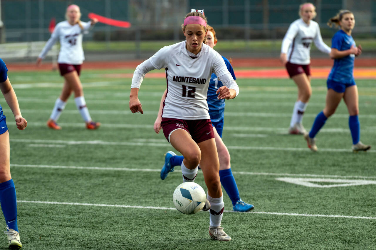 PHOTO BY FOREST WORGUM Montesano sophomore midfielder Alexa Stanfield scored two goals in the Bulldogs’ 3-1 win over La Center in the 1A State third/fourth-place game on Saturday in Tacoma.