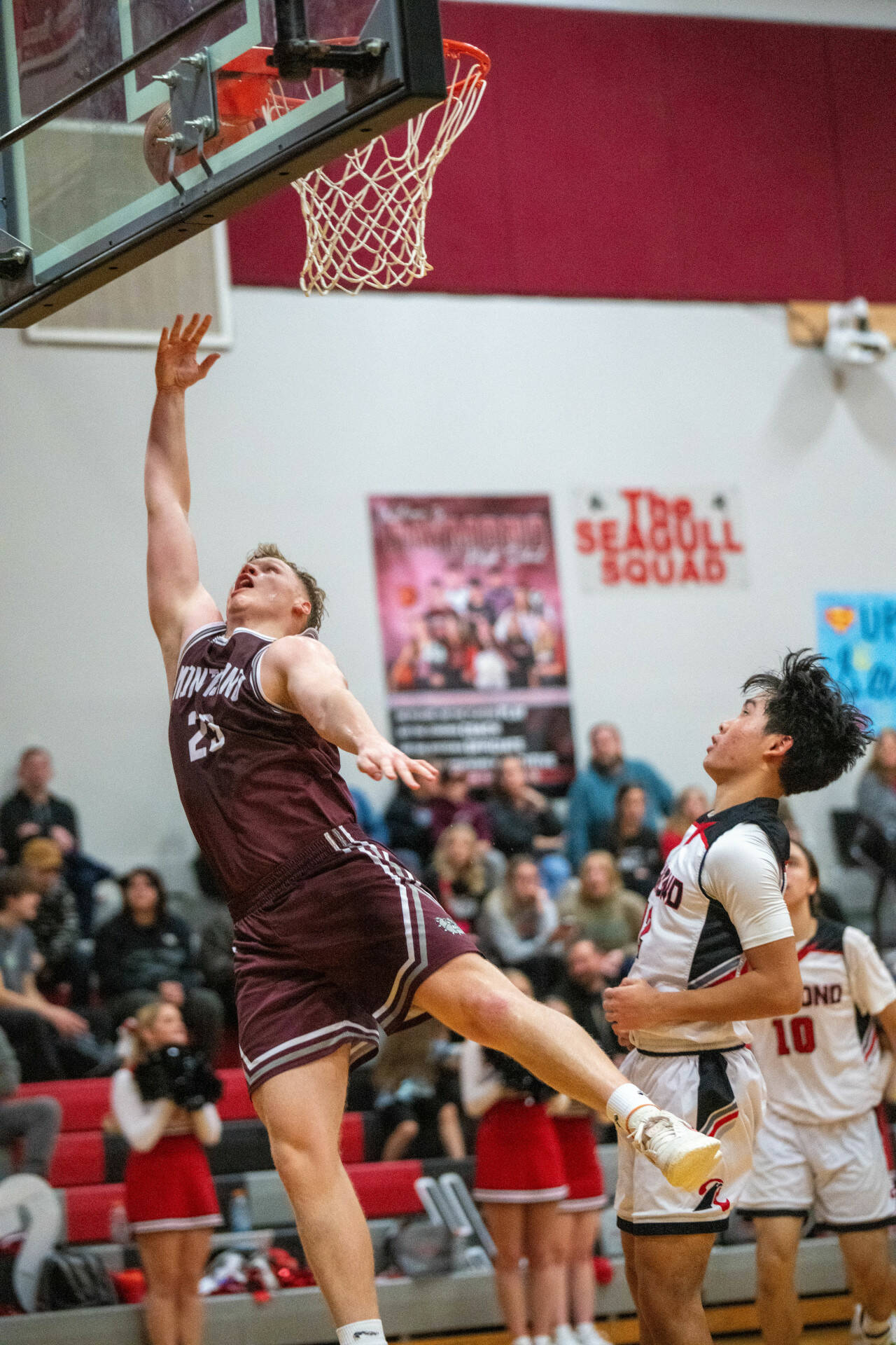 PHOTO BY FOREST WORGUM Montesano senior Tyce Peterson, left, scored in the paint during a 67-47 win over Raymond on Saturday at Raymond High School.